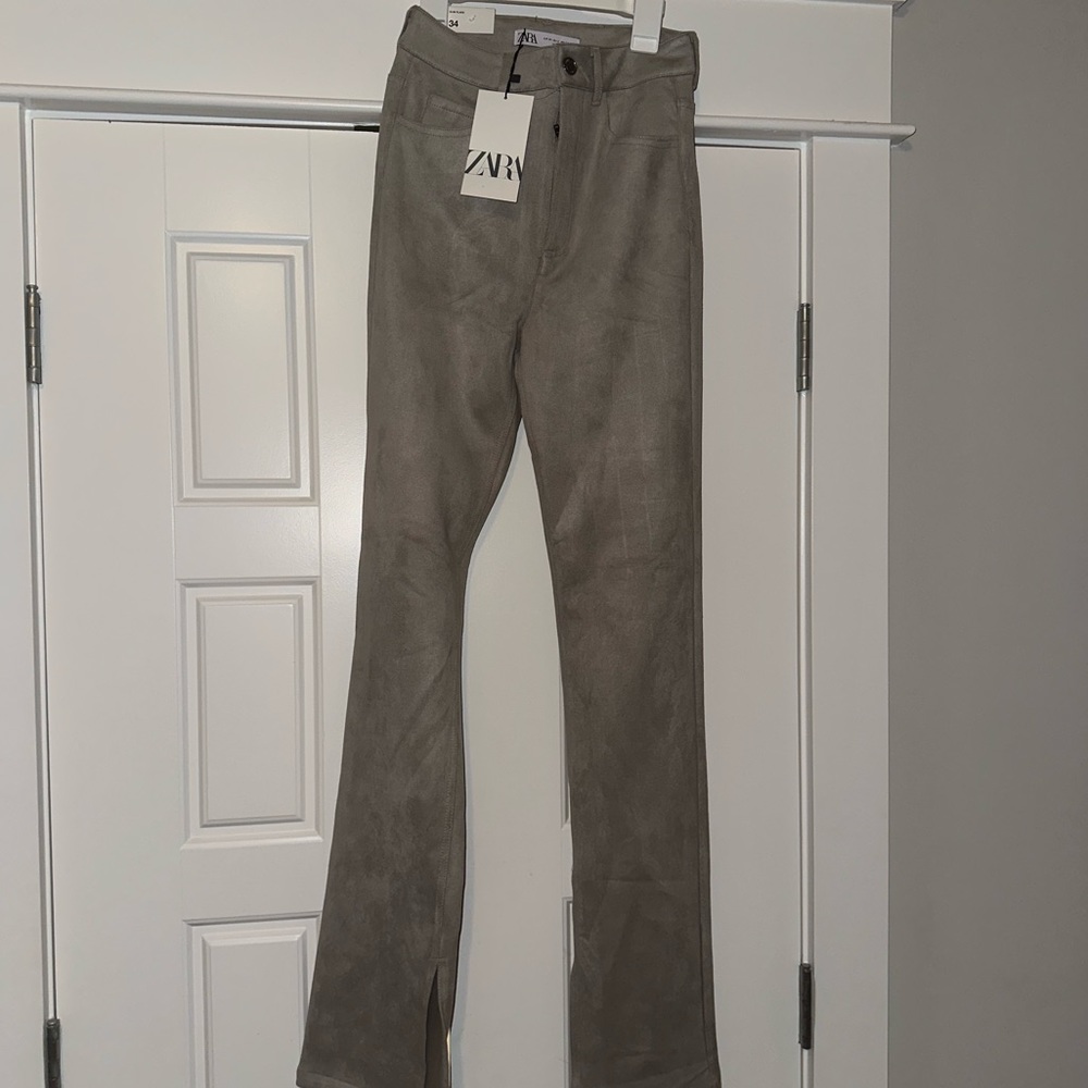 Zara Slim Flare Suede Slit Pants